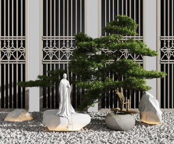 新中式雕塑人物山石松树景观小品-ID:942669835