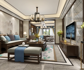 New Chinese Style A Living Room-ID:399912275