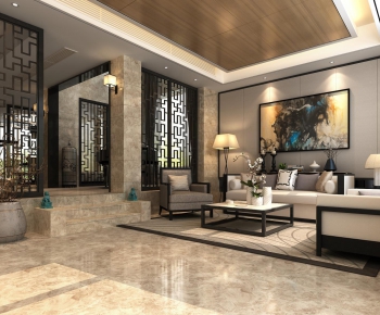 New Chinese Style A Living Room-ID:694962572
