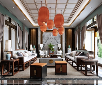 New Chinese Style A Living Room-ID:999481493