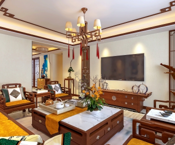 New Chinese Style A Living Room-ID:445040329