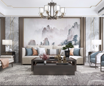 New Chinese Style A Living Room-ID:961701792