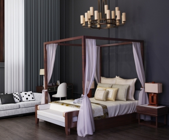 New Chinese Style Single Bed-ID:852196148