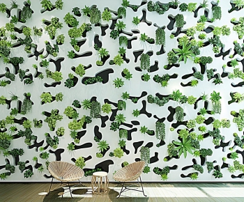 现代异形造型垂直绿化植物墙休闲藤椅组合-ID:180001492