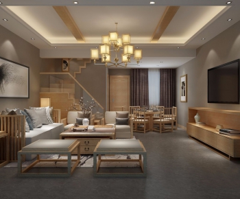 New Chinese Style A Living Room-ID:644497393