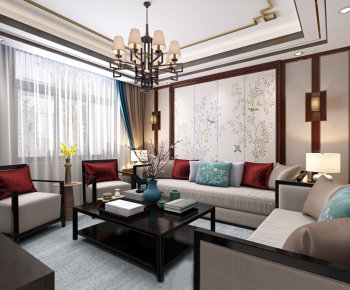 New Chinese Style A Living Room-ID:133388366