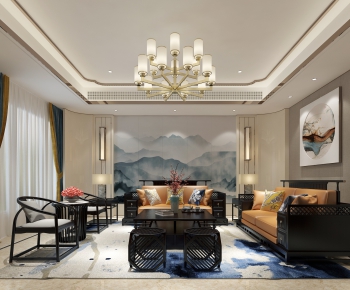 New Chinese Style A Living Room-ID:445009467