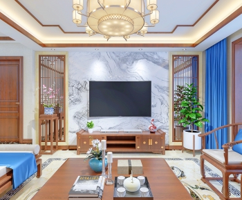 New Chinese Style A Living Room-ID:732848181