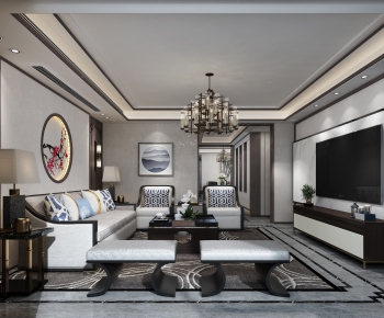 New Chinese Style A Living Room-ID:805887828