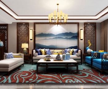 New Chinese Style A Living Room-ID:917726322
