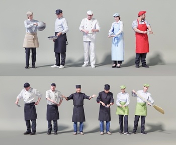 现代人物厨师 服务员组合3D模型