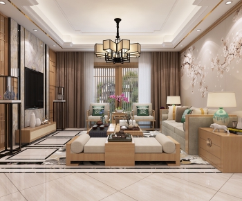 New Chinese Style A Living Room-ID:457534436