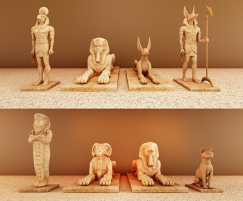 现代古埃及狮身人面雕塑摆件组合-ID:871290699