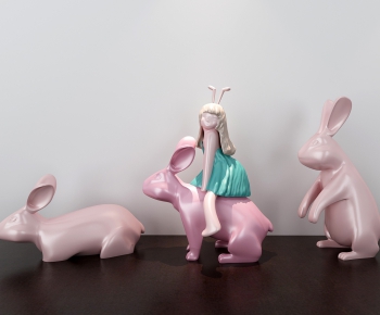 北欧少女兔子玩偶雕塑摆件-ID:775122469