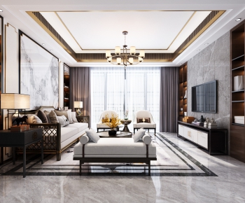 New Chinese Style A Living Room-ID:496290291