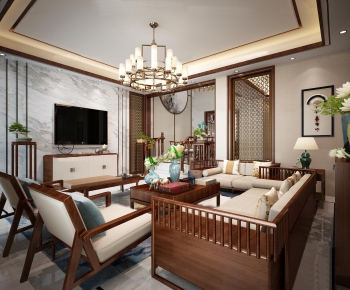 New Chinese Style A Living Room-ID:453215898