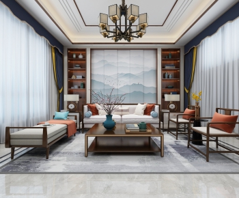 New Chinese Style A Living Room-ID:617247897