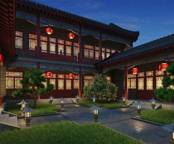 中式夜景四合院建筑外观-ID:169113188