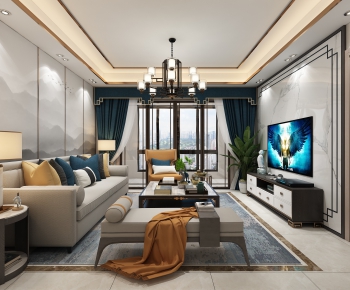 New Chinese Style A Living Room-ID:642262587