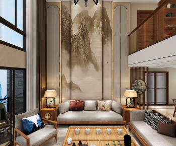 New Chinese Style A Living Room-ID:426428259
