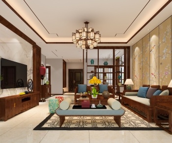 New Chinese Style A Living Room-ID:986098168