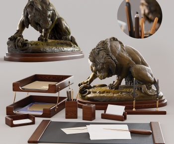 现代办公桌面狮子雕像饰品-ID:870758342