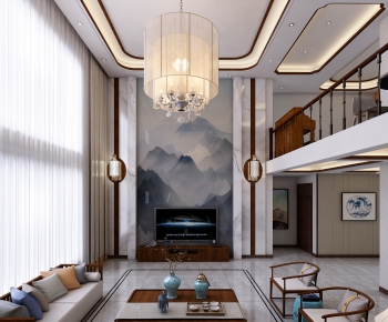 New Chinese Style A Living Room-ID:738699829