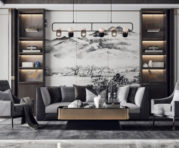 New Chinese Style A Living Room-ID:645995116