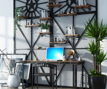 Industrial Style Computer Desk And Chair-ID:816908954