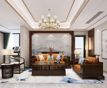 New Chinese Style A Living Room-ID:877871745