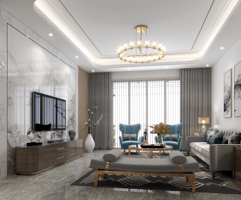 New Chinese Style A Living Room-ID:883355169