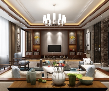 New Chinese Style A Living Room-ID:931310952