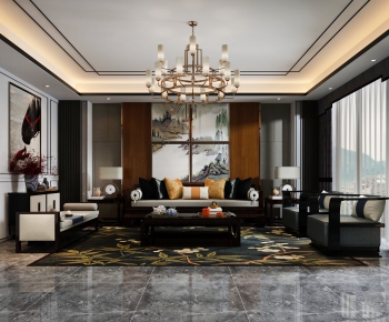 New Chinese Style A Living Room-ID:629422598