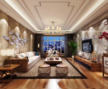 New Chinese Style A Living Room-ID:821052471