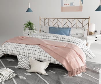 Nordic Style Double Bed-ID:636714861