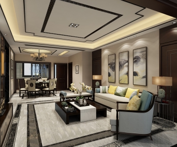 New Chinese Style A Living Room-ID:501724792