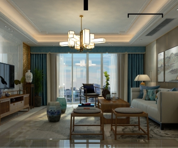 New Chinese Style A Living Room-ID:496662231