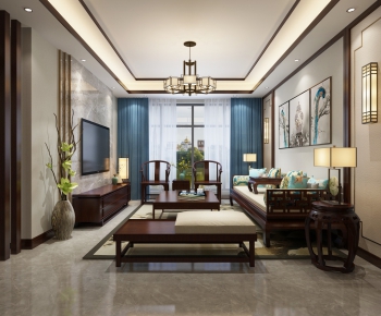 New Chinese Style A Living Room-ID:102981771