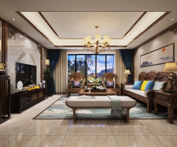 New Chinese Style A Living Room-ID:947504535