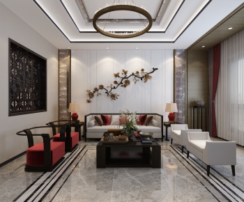 New Chinese Style A Living Room-ID:443626856