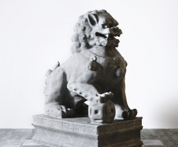 中式石狮子雕塑-ID:609128923