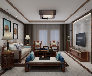 New Chinese Style A Living Room-ID:931693621