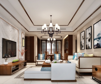 New Chinese Style A Living Room-ID:341444584