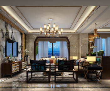 New Chinese Style A Living Room-ID:739851656