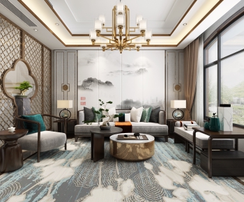 New Chinese Style A Living Room-ID:753147868