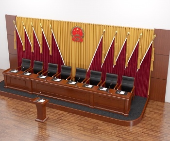 现代党政机关会议室主席台3D模型
