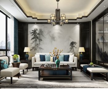 New Chinese Style A Living Room-ID:714703833