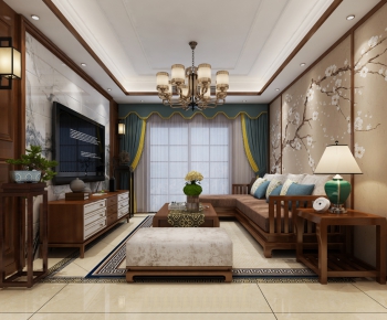 New Chinese Style A Living Room-ID:523437227