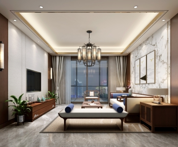 New Chinese Style A Living Room-ID:727392612