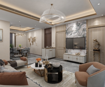New Chinese Style A Living Room-ID:691699731
